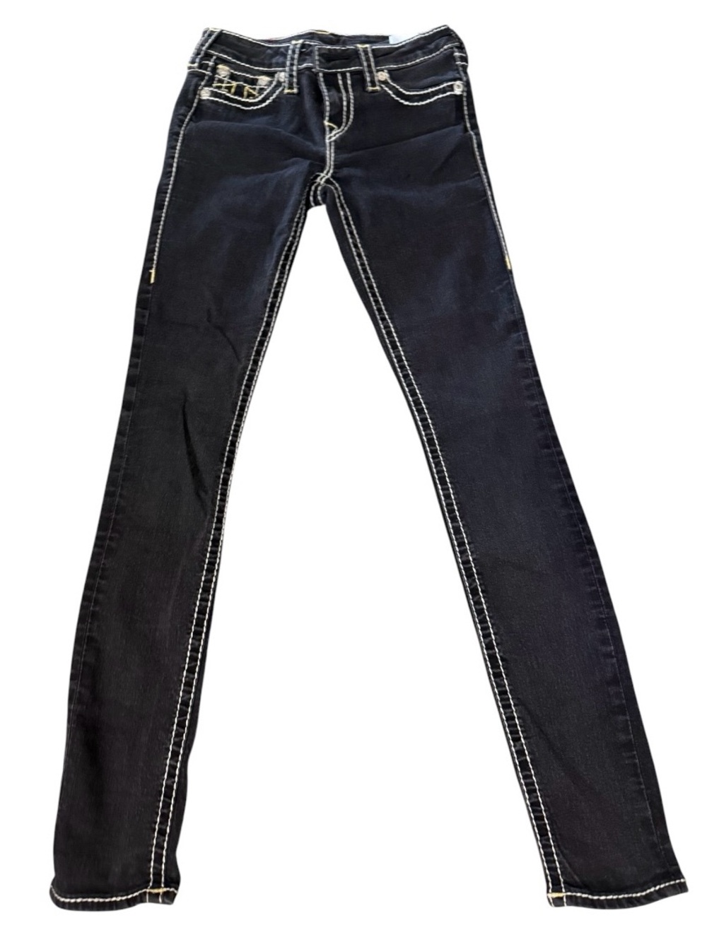 True Religion Black Straight Leg Jeans with White Contrast Stitching